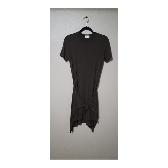 Wilfred Aritzia Olive Brown Bair Tie Front T-shirt Dress, Women's Size X-Small - Picture 1 of 7